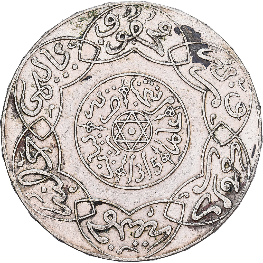 Marrocos, 2 1/2 Dirhams (1/4 Rial), 1898, Berlin, Prata, AU(55-58)