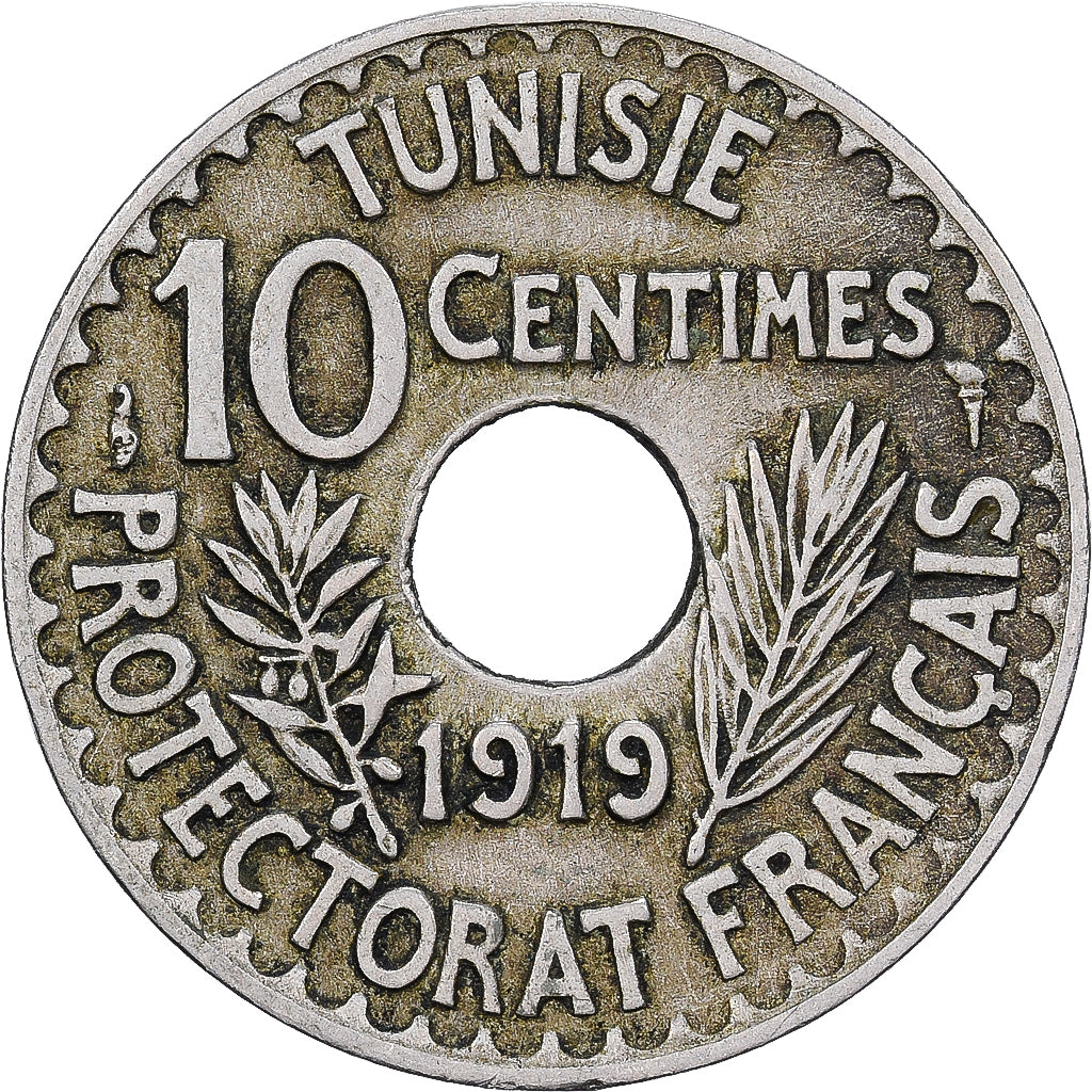 Tunisia, 10 Centimes, 1919, Nichel, SPL-, KM:243