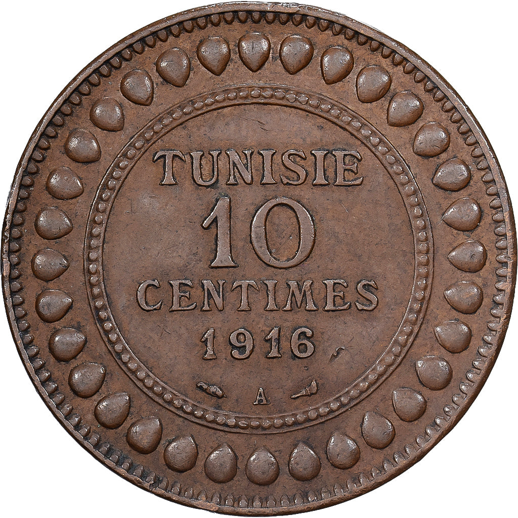 Tunisia, Ali Bey, 10 Centimes, 1916, Paris, Bronzo, SPL, KM:222