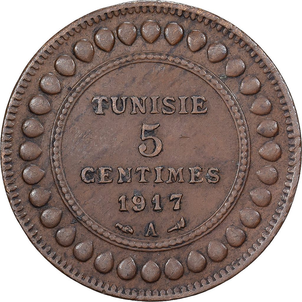 Tunisia, 5 Centimes, 1917, Paris, Bronzo, SPL-