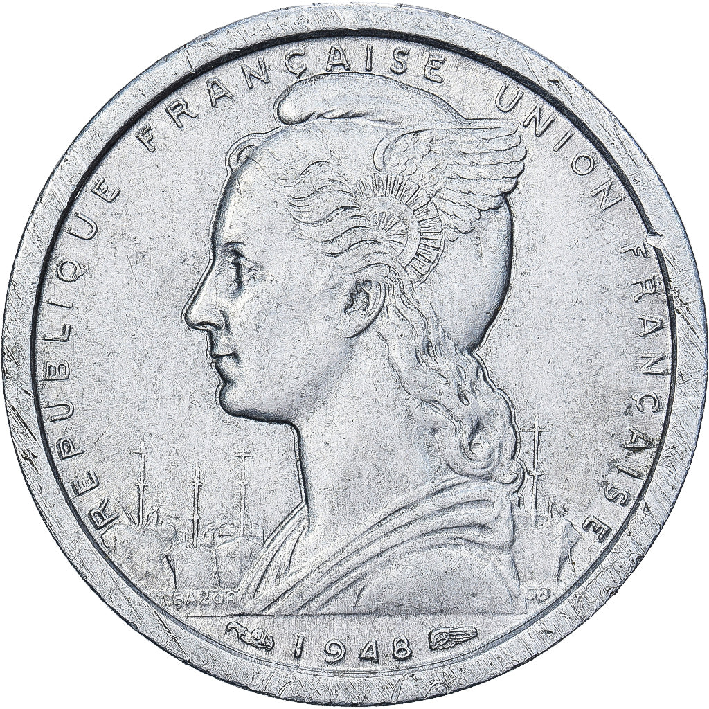 África oriental francesa, 1 Franc, 1948, Aluminio, MBC+, KM:4