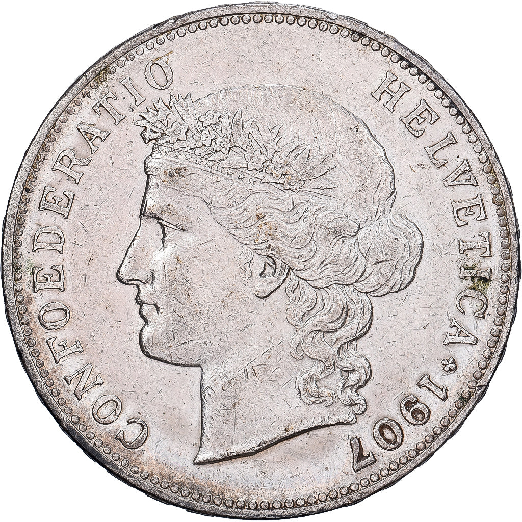 Coin, Switzerland, 5 Francs, 1907, Bern, VF(30-35), Silver, KM:34