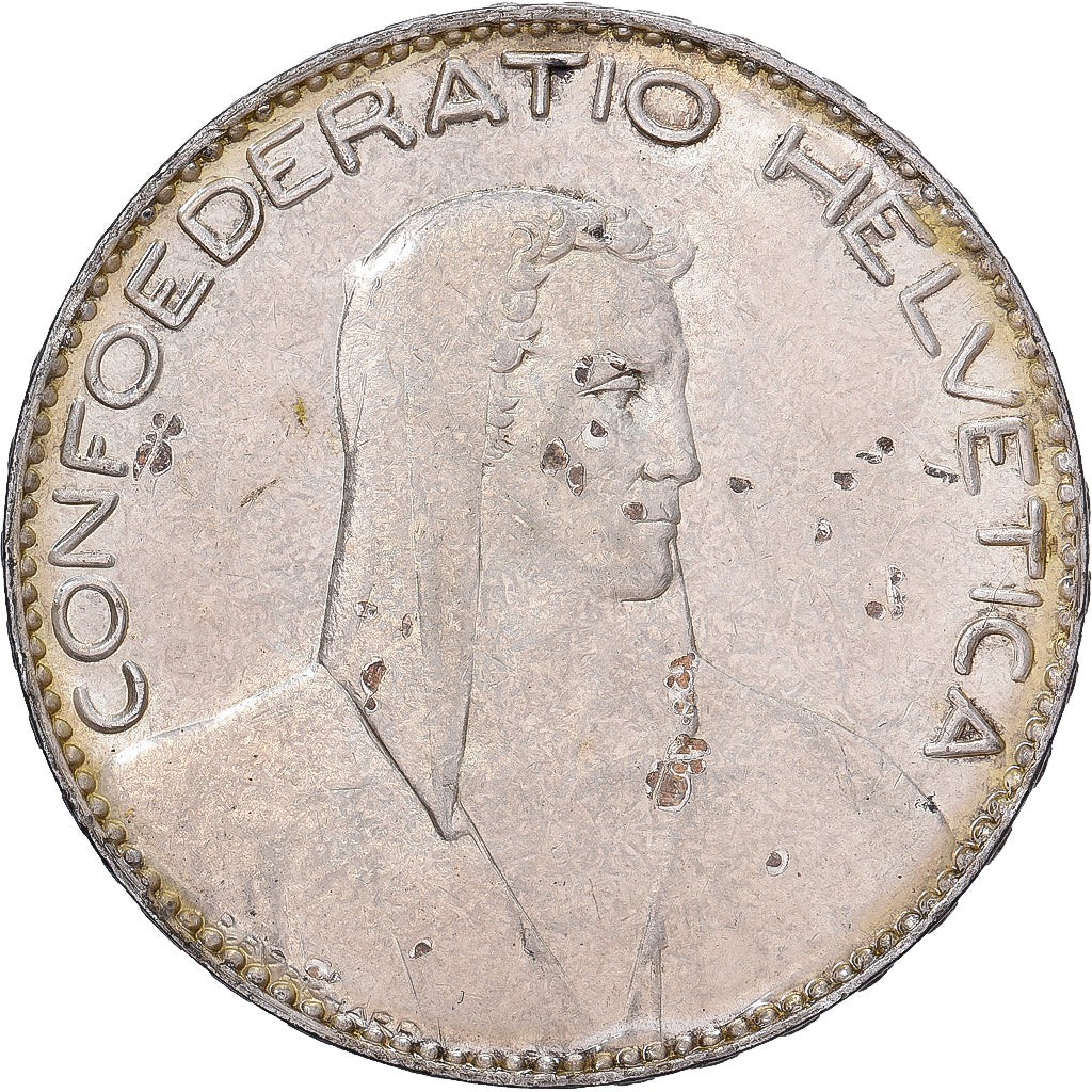 Suiza, 5 Francs, 1922, Bern, Plata, BC+, KM:37