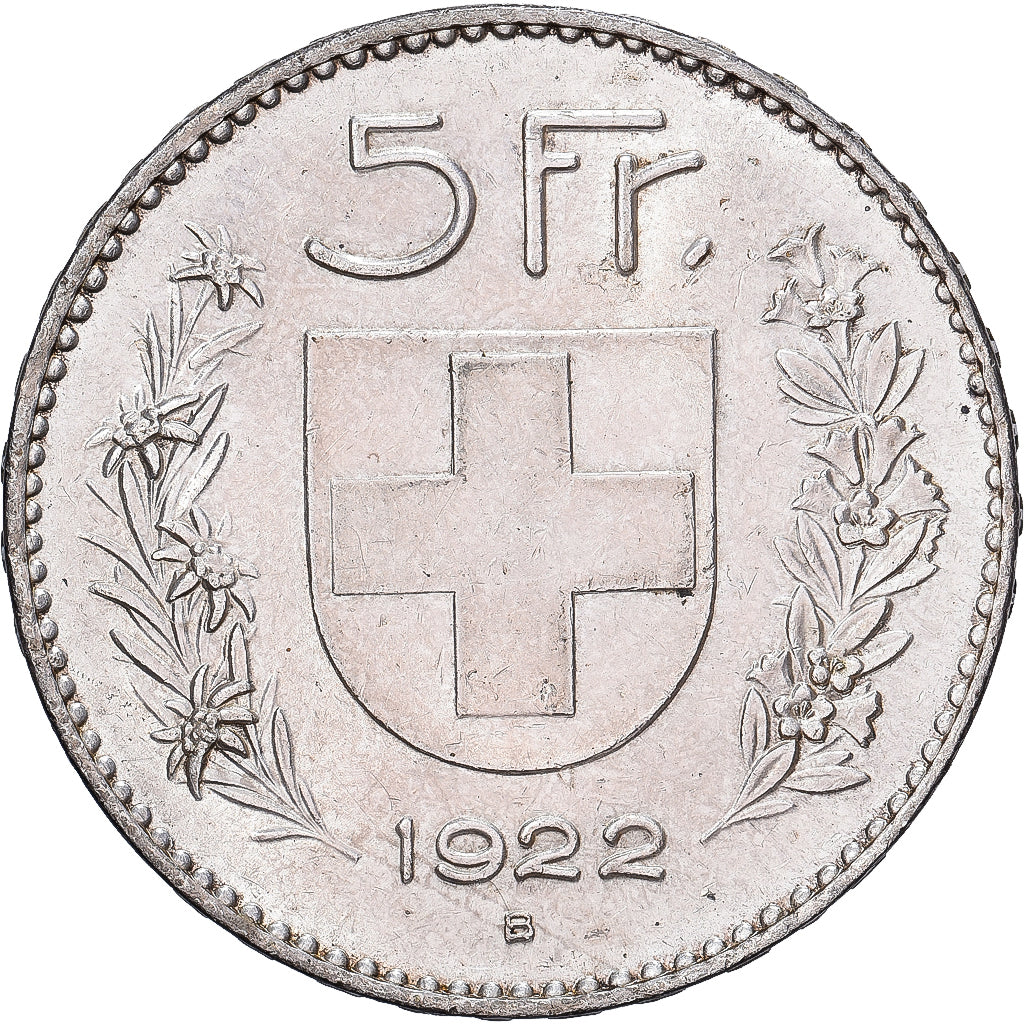 Suiza, 5 Francs, 1922, Bern, Plata, BC+, KM:37