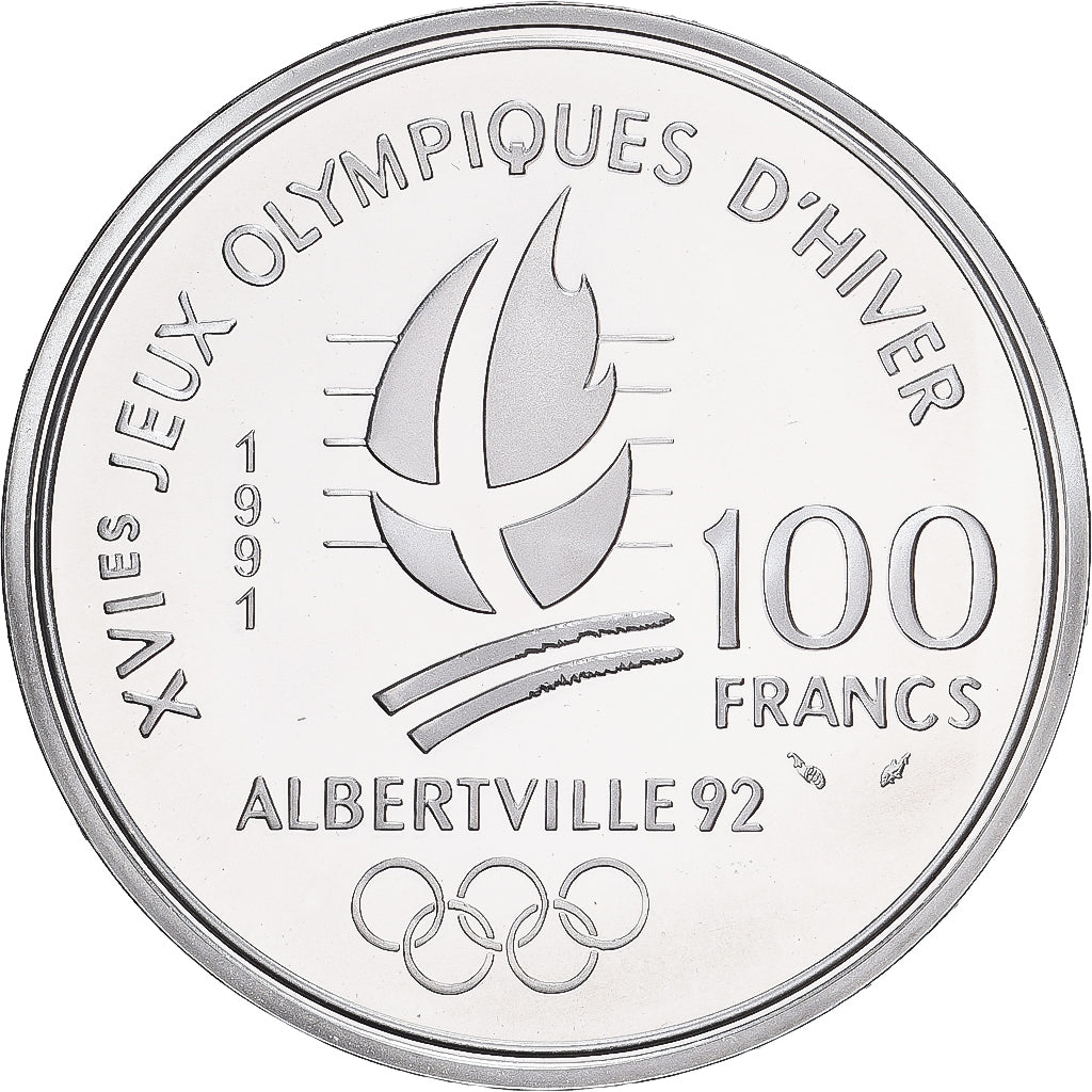 France, 100 Francs, 1992 Olympics, Albertville, Ski Jumping, 1991, MDP, Proof