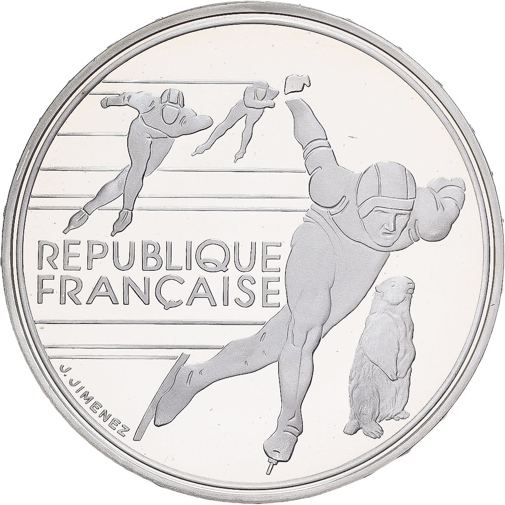 Coin, France, Speed skaters, 100 Francs, 1990, Albertville 92, MS(65-70)