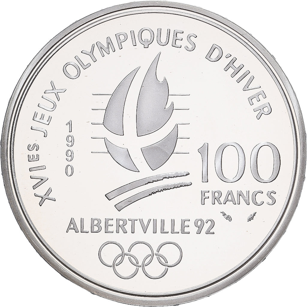 Coin, France, Speed skaters, 100 Francs, 1990, Albertville 92, MS(65-70)