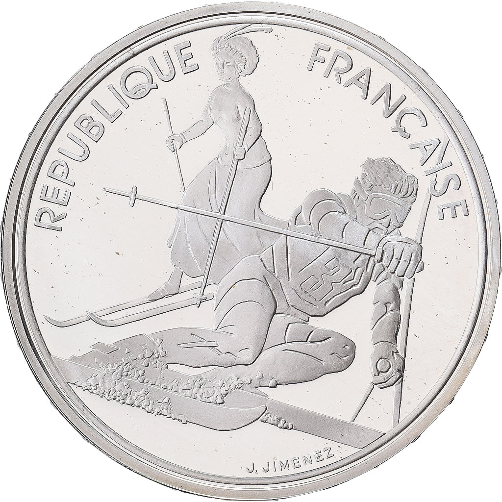 France, 100 Francs, 1992 Olympics, Albertville, Slalom Skiing, 1990, Paris