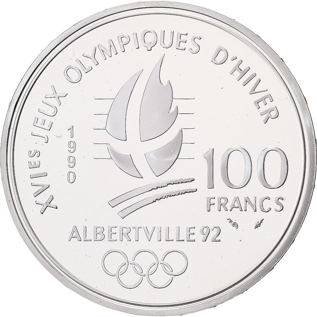 France, 100 Francs, 1992 Olympics, Albertville, Slalom Skiing, 1990, Paris
