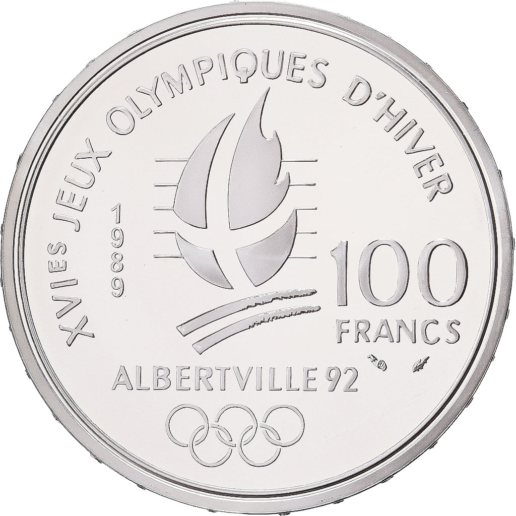 France, 100 Francs, 1992 Olympics, Albertville, Alpine Skiing, 1989, Paris