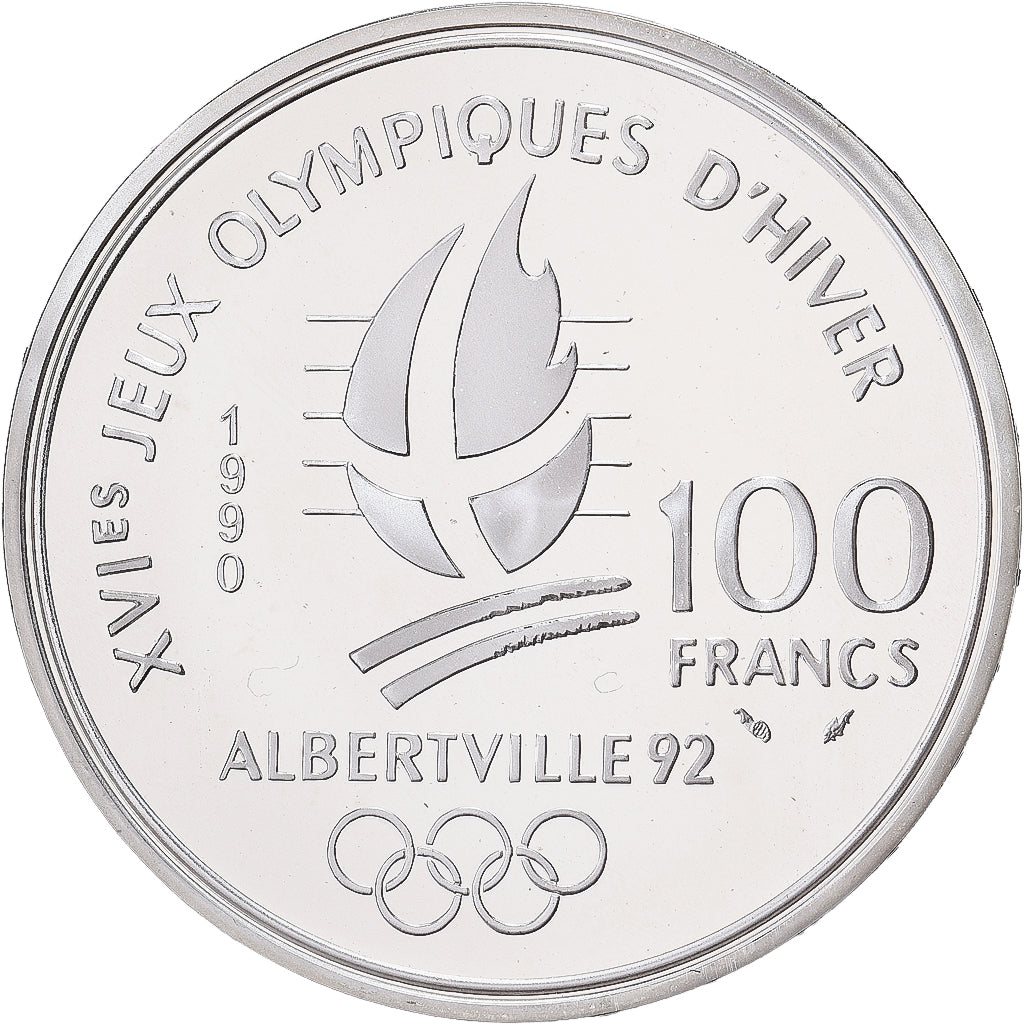 France, 100 Francs, JO Albertville 92, 1990, Paris, Proof, Silver, MS(65-70)