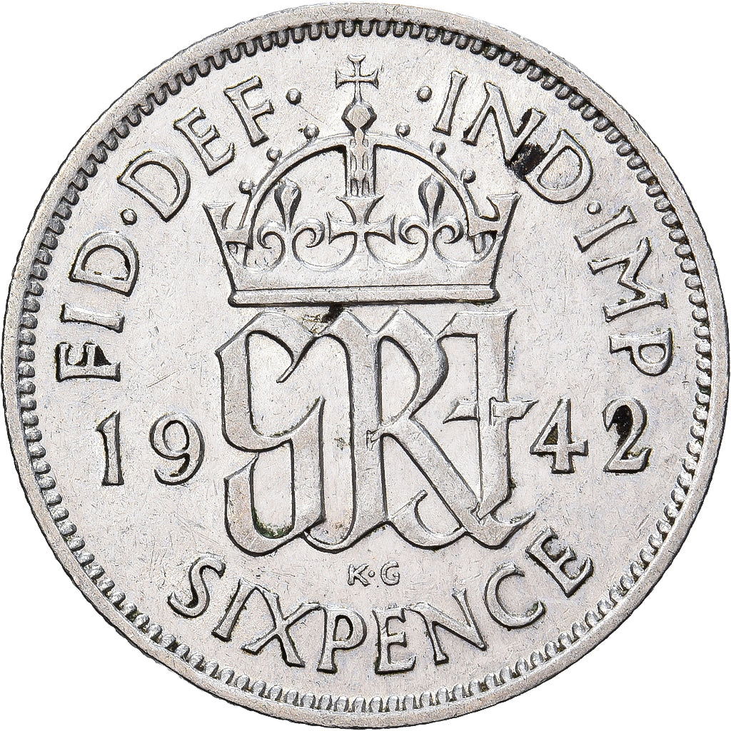 Great Britain, George VI, 6 Pence, 1942, Copper-nickel, EF(40-45), KM:862