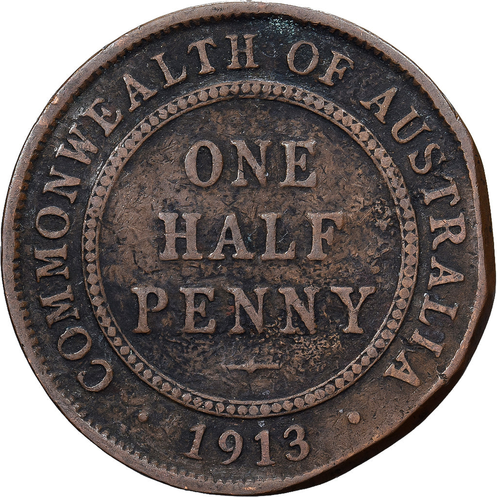 Austrália, George V, 1/2 Penny, 1913, Bronze, VF(30-35), KM:22