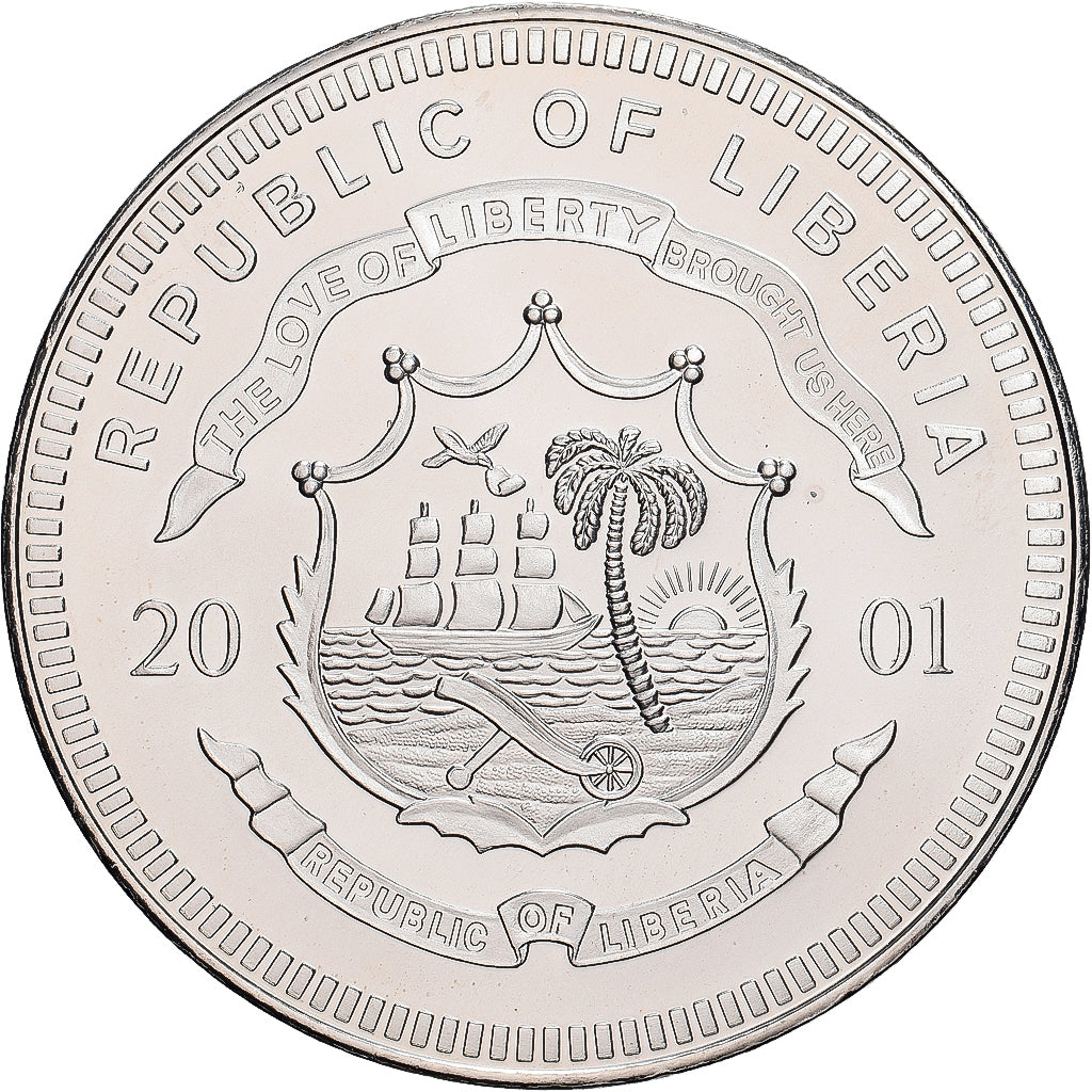 Liberia, Five Dollars, 2001, Cupronickel, MS(65-70)