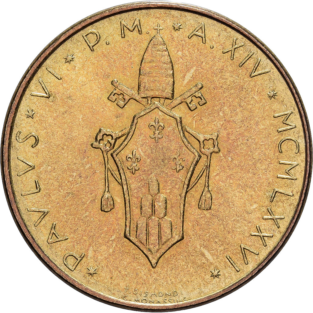 Vatican, Paul VI, 20 Lire, 1976 (MCMLXXVI) Anno XIV, Rome, Aluminum-Bronze