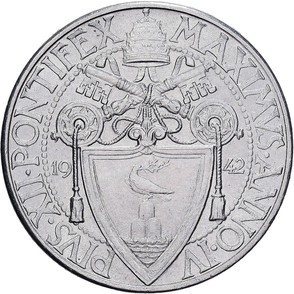 Coin, VATICAN CITY, Pius XII, 50 Centesimi, 1942, Roma, AU(55-58), Stainless