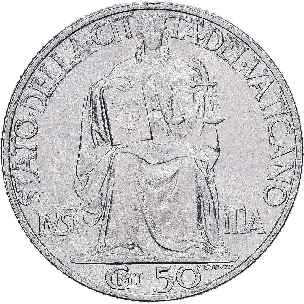 Coin, VATICAN CITY, Pius XII, 50 Centesimi, 1942, Roma, AU(55-58), Stainless