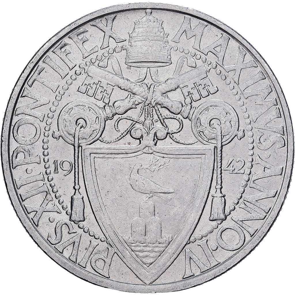 PAŃSTWO WATYKAŃSKIE, Pius XII, 2 Lire, 1942, Rome, Stal nierdzewna, EF(40-45)