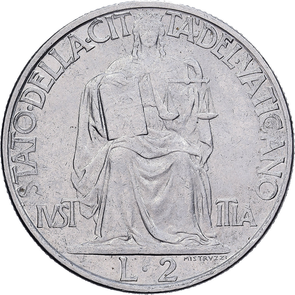 PAŃSTWO WATYKAŃSKIE, Pius XII, 2 Lire, 1942, Rome, Stal nierdzewna, EF(40-45)