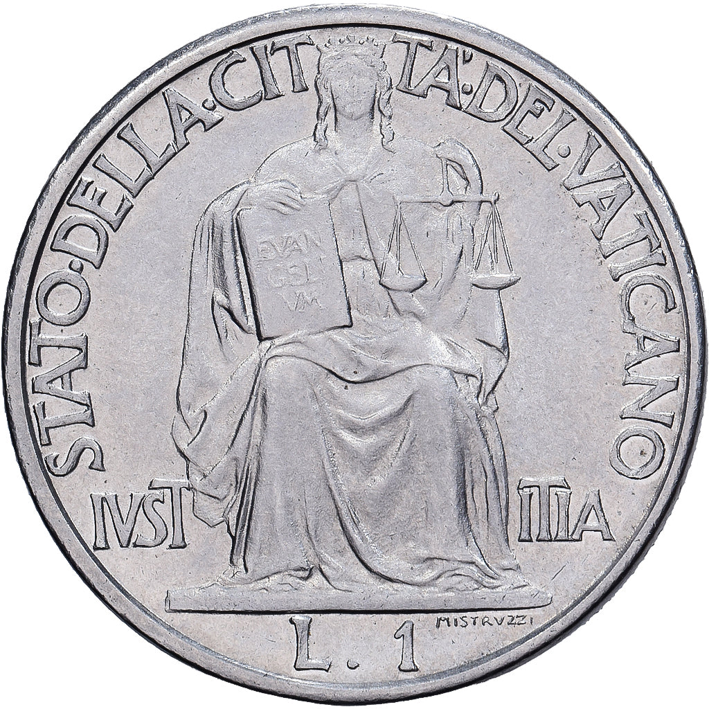 PAŃSTWO WATYKAŃSKIE, 1 Lire, 1942, Acier inoxydable, AU(50-53), KM:35