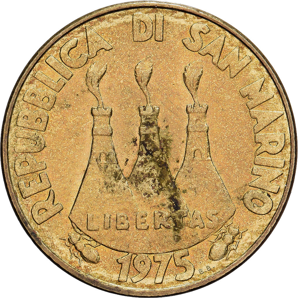 San Marino, 20 Lire, 1975, Rome, Aluminum-Bronze, VF(30-35), KM:44