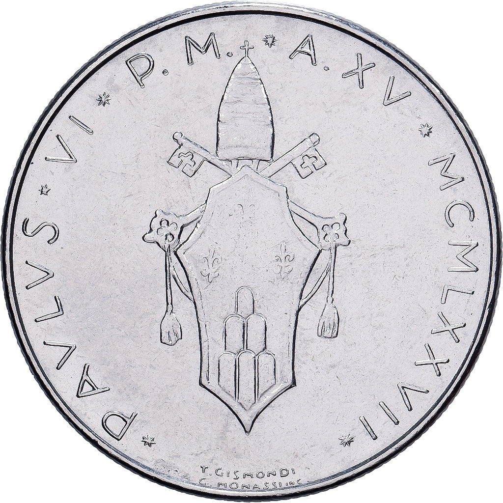 CITTÀ DEL VATICANO, Paul VI, 100 Lire, 1977 / Anno XV, Rome, Acciaio