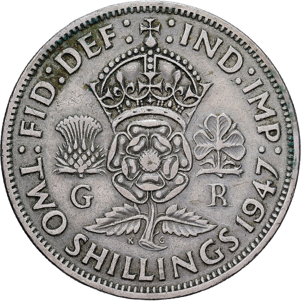 Groot Bretagne, George VI, Florin, Two Shillings, 1947, Cupro-nikkel, ZF+