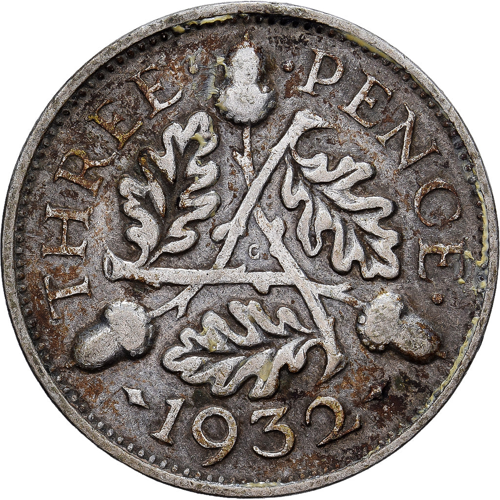 Reino Unido, George V, 3 Pence, 1932, London, Plata, MBC, KM:831