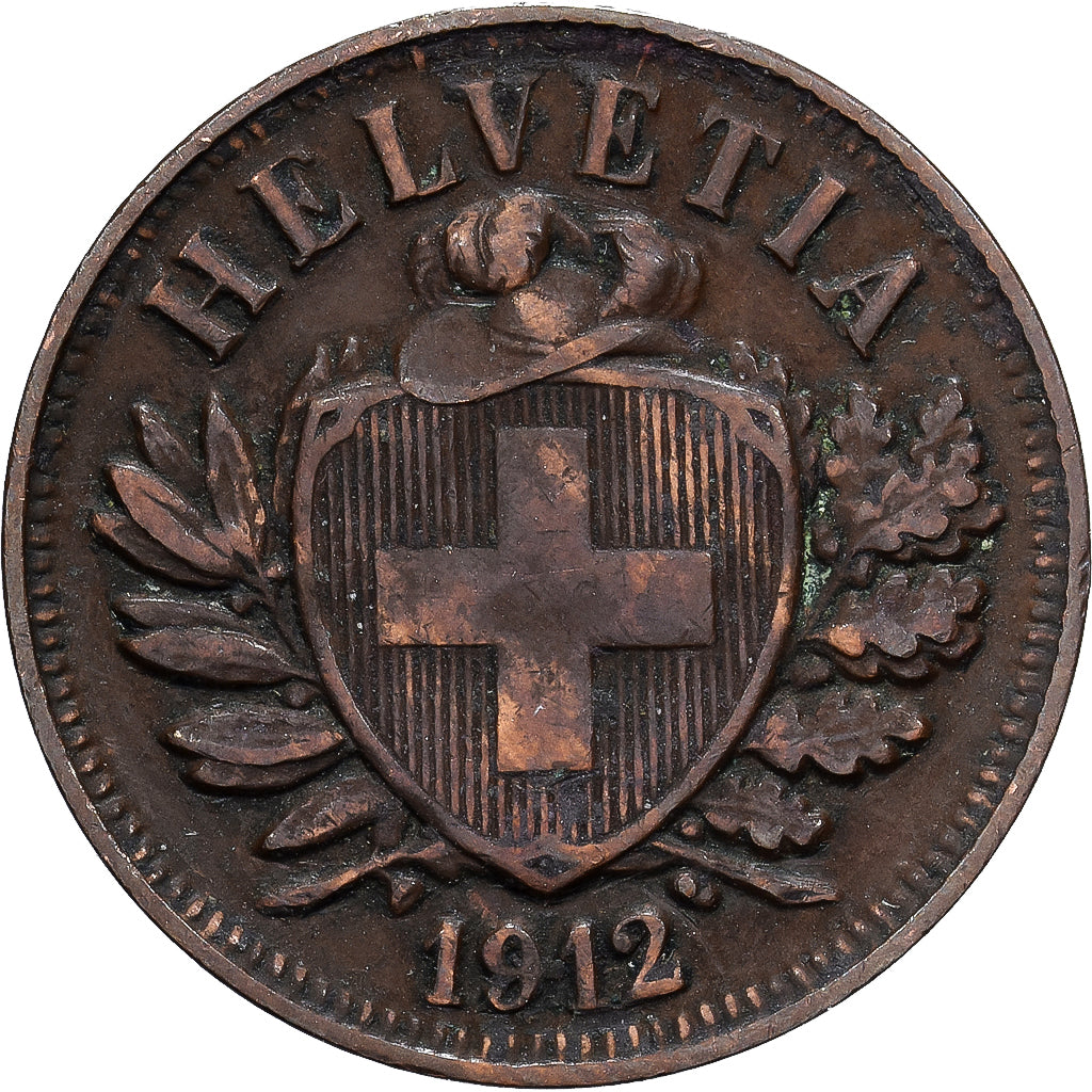 Zwitserland, 2 Rappen, 1912, Bern, Bronzen, ZF, KM:4