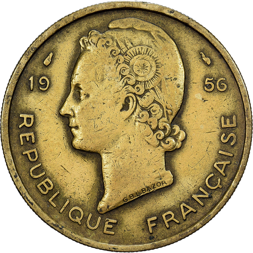 Frans West Afrika, 25 Francs, 1956, Aluminum-Bronze, ZF, KM:7