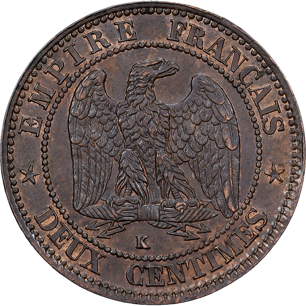 Frankreich, Napoleon III, 2 Centimes, Napoléon III, 1862, Bordeaux, Bronze, S+
