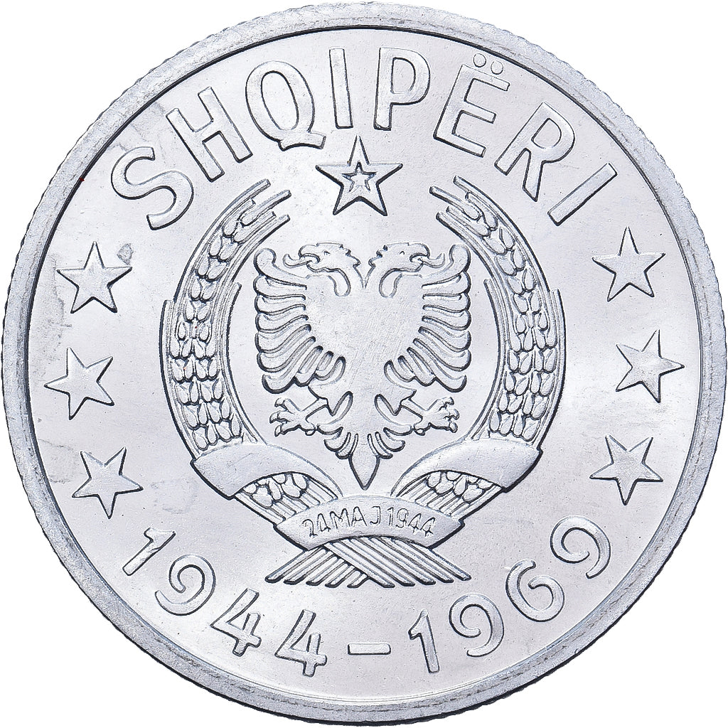 Albania, 50 Qindarka, 1969, Aluminio, EBC+, KM:42