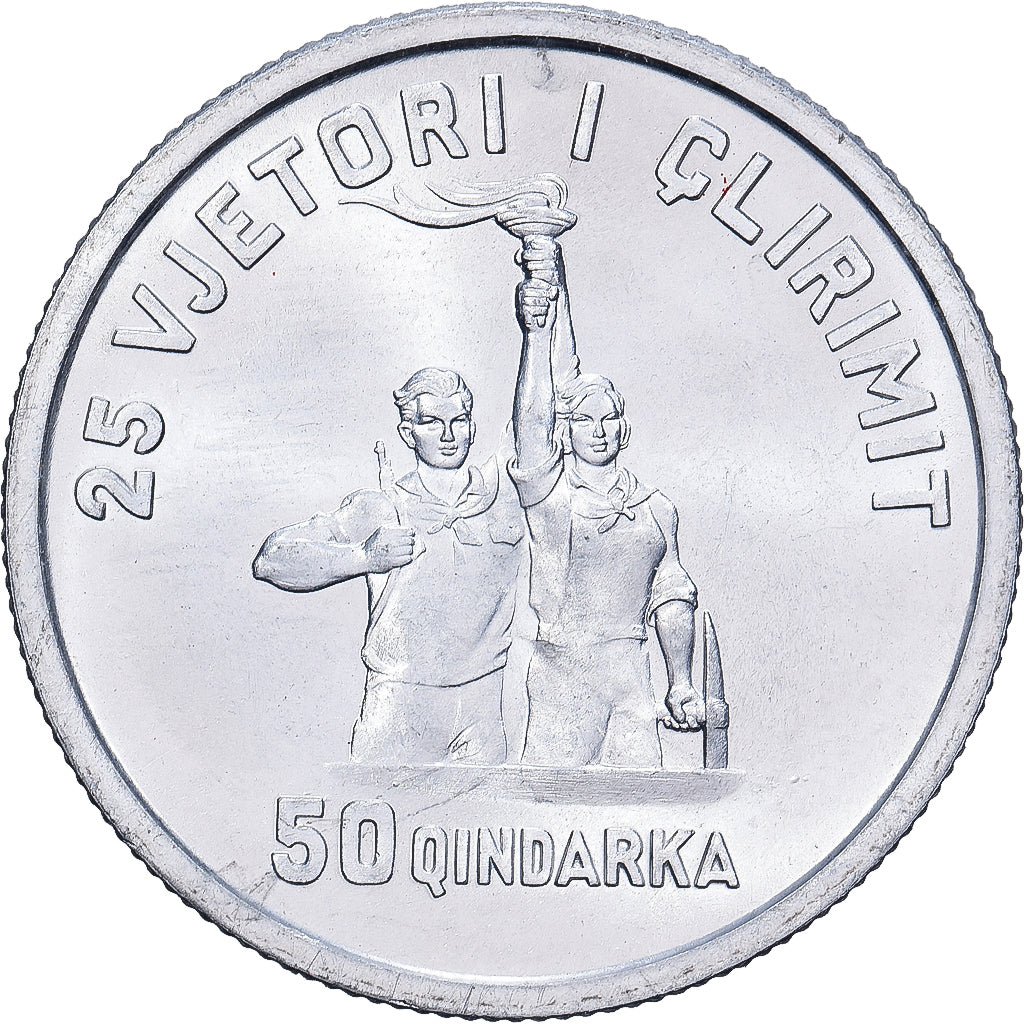Albania, 50 Qindarka, 1969, Aluminio, EBC+, KM:42