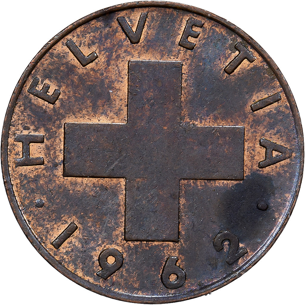 Schweiz, 1 Rappen, Croix Suisse, 1962, Bern, PP, Bronze, SS, KM:46