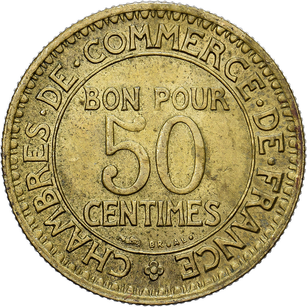 França, 50 Centimes, 1922, Alumínio-Bronze, VF(30-35)