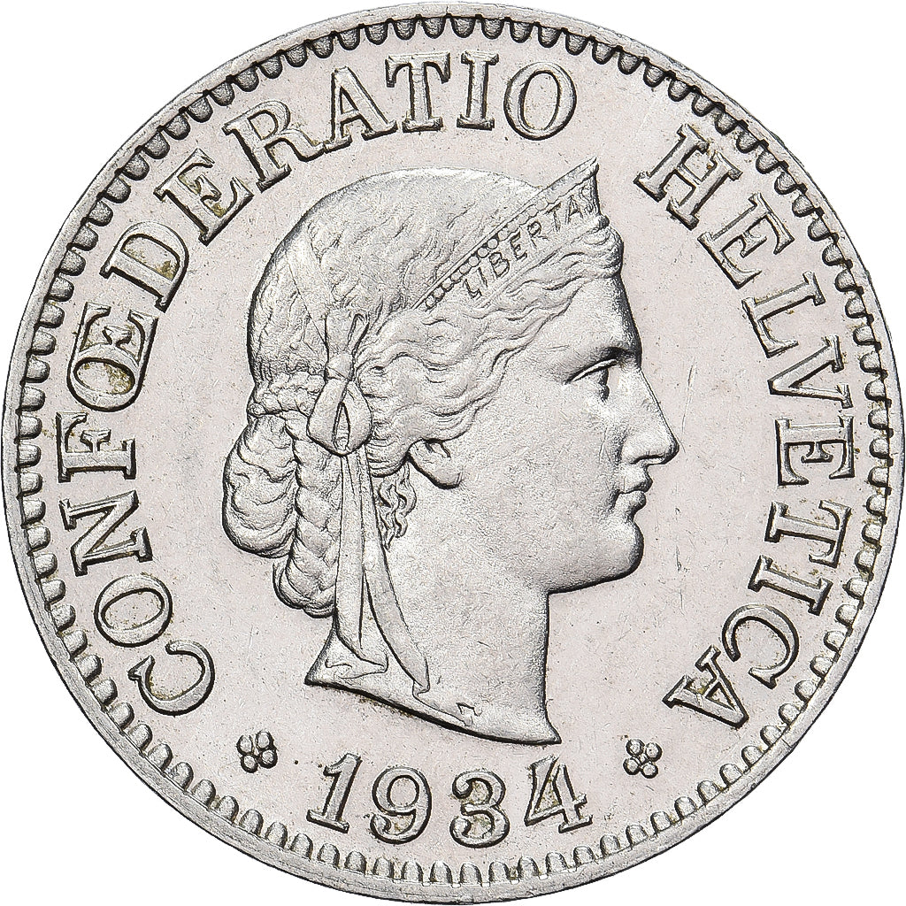 Schweiz, 10 Rappen, 1934, Bern, Nickel, UNZ, KM:27b