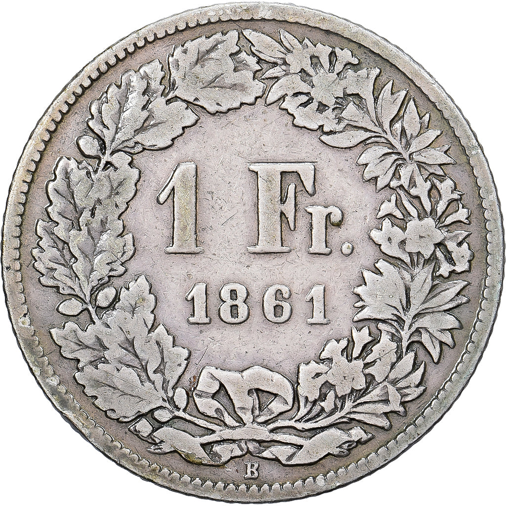 Münze, Schweiz, 1 Franc, 1861, Bern, S, Silber, KM:23