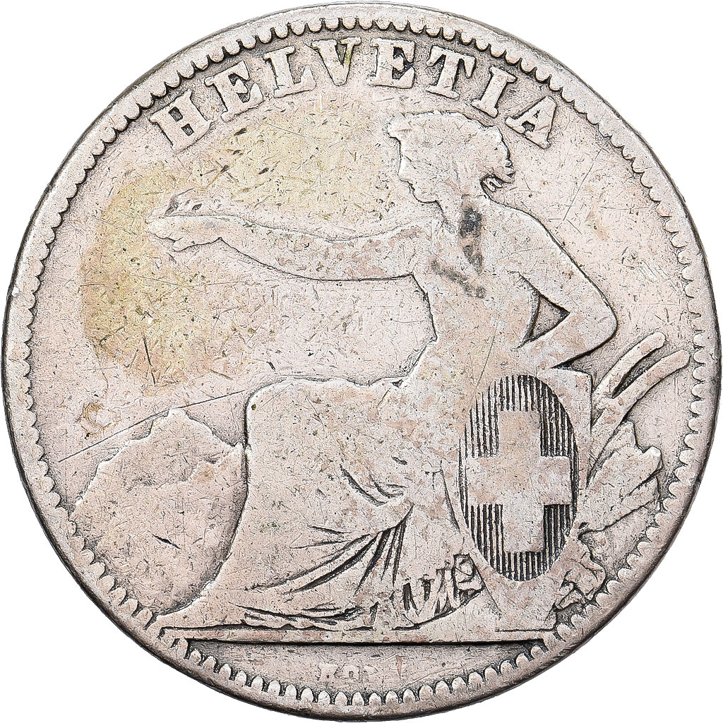 Switzerland, 2 Francs, 1862, Bern, Silver, VF(20-25), KM:10a