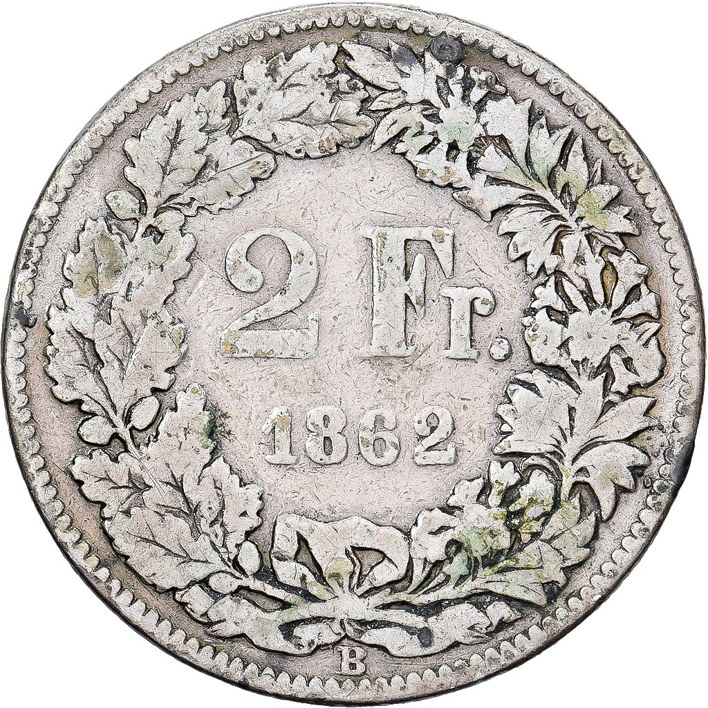 Switzerland, 2 Francs, 1862, Bern, Silver, VF(20-25), KM:10a
