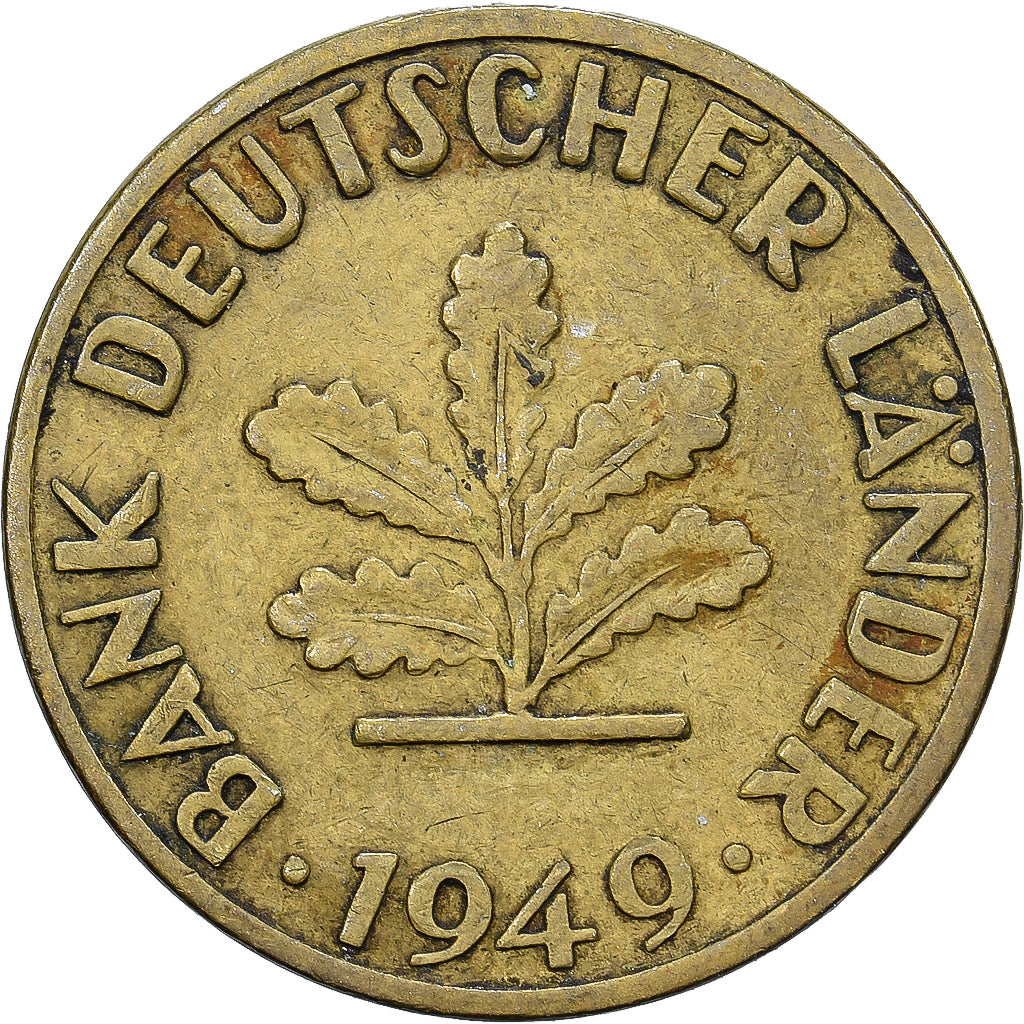 Niemcy, 5 Pfennig, 1949, Munich, Mosiądz powlekany stalą, VF(30-35), KM:107