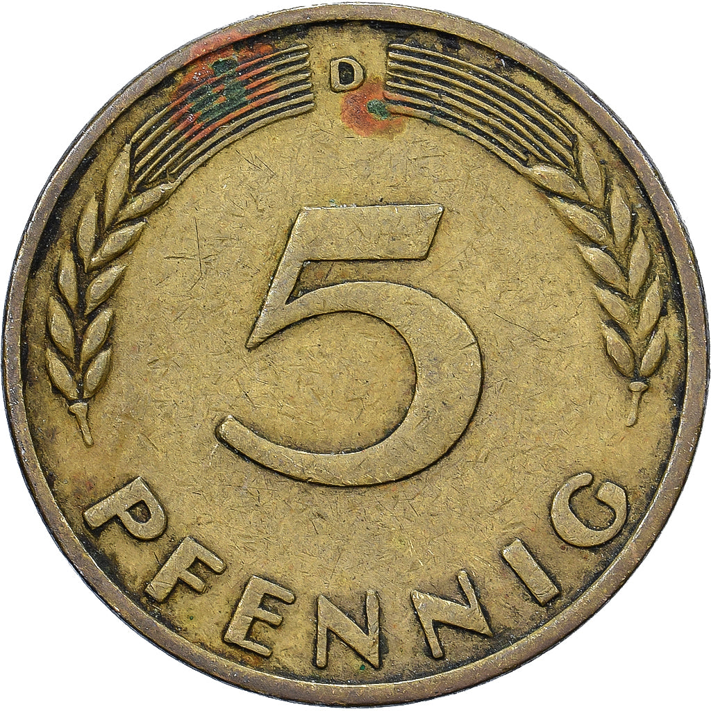 Niemcy, 5 Pfennig, 1949, Munich, Mosiądz powlekany stalą, VF(30-35), KM:107