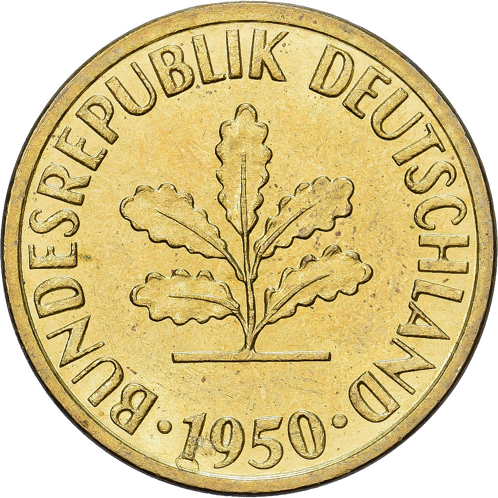 Niemcy, 5 Pfennig, 1950, Hambourg, Mosiądz powlekany stalą, EF(40-45), KM:107