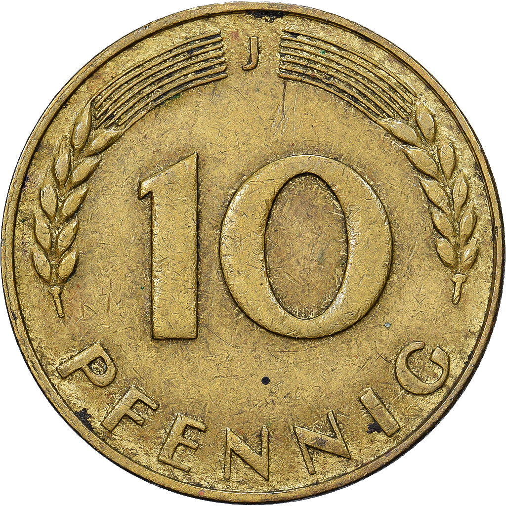ALEMANHA - REPÚBLICA FEDERAL, 10 Pfennig, 1949, Hambourg, Aço Revestido a
