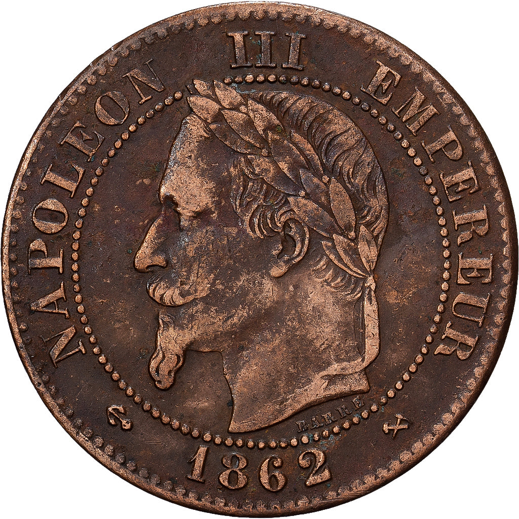 Moneta, Francia, 2 Centimes, 1862, Bordeaux, MB+, Bronzo, KM:796.6