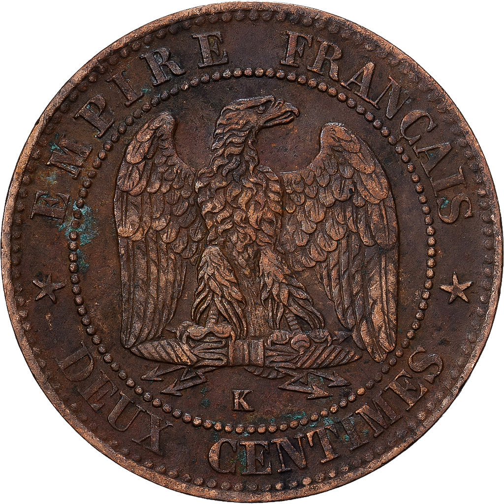 Moneta, Francia, 2 Centimes, 1862, Bordeaux, MB+, Bronzo, KM:796.6