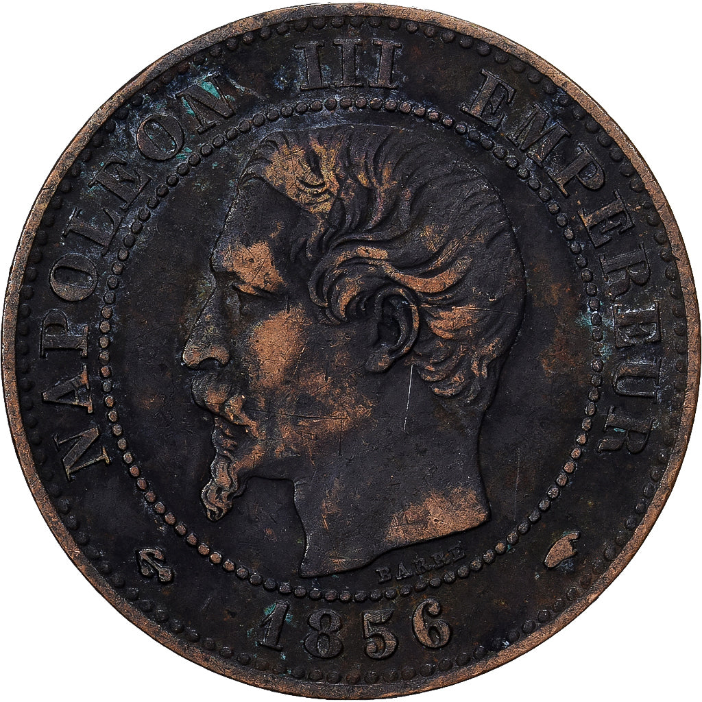 Francia, 2 Centimes, 1856, Paris, Bronce, BC+, KM:796.6