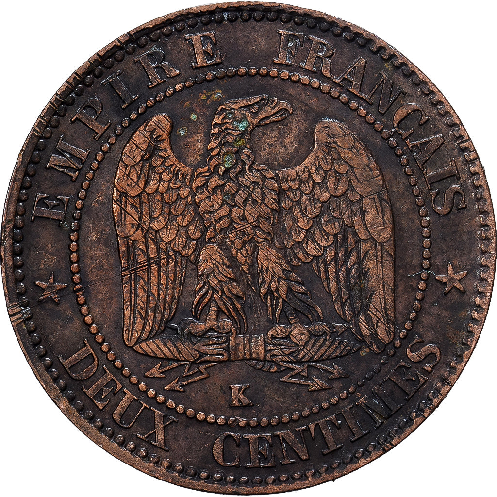 Francia, 2 Centimes, 1856, Bordeaux, Bronce, BC+, KM:796.6