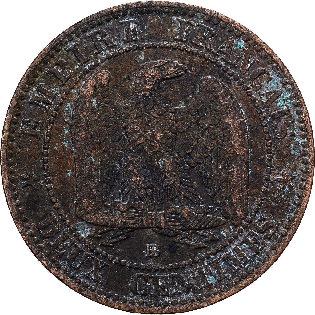Francia, 2 Centimes, 1856, Strasbourg, Bronce, BC+, KM:796.6
