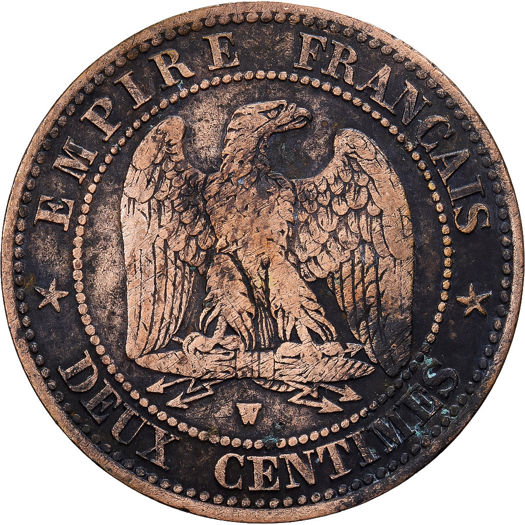 França, 2 Centimes, 1854, Lille, Bronze, VF(20-25), KM:796.6