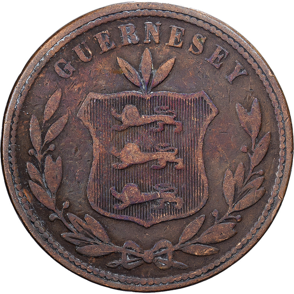 Guernsey, 8 Doubles, 1864, Heaton, Koper, FR+, KM:7